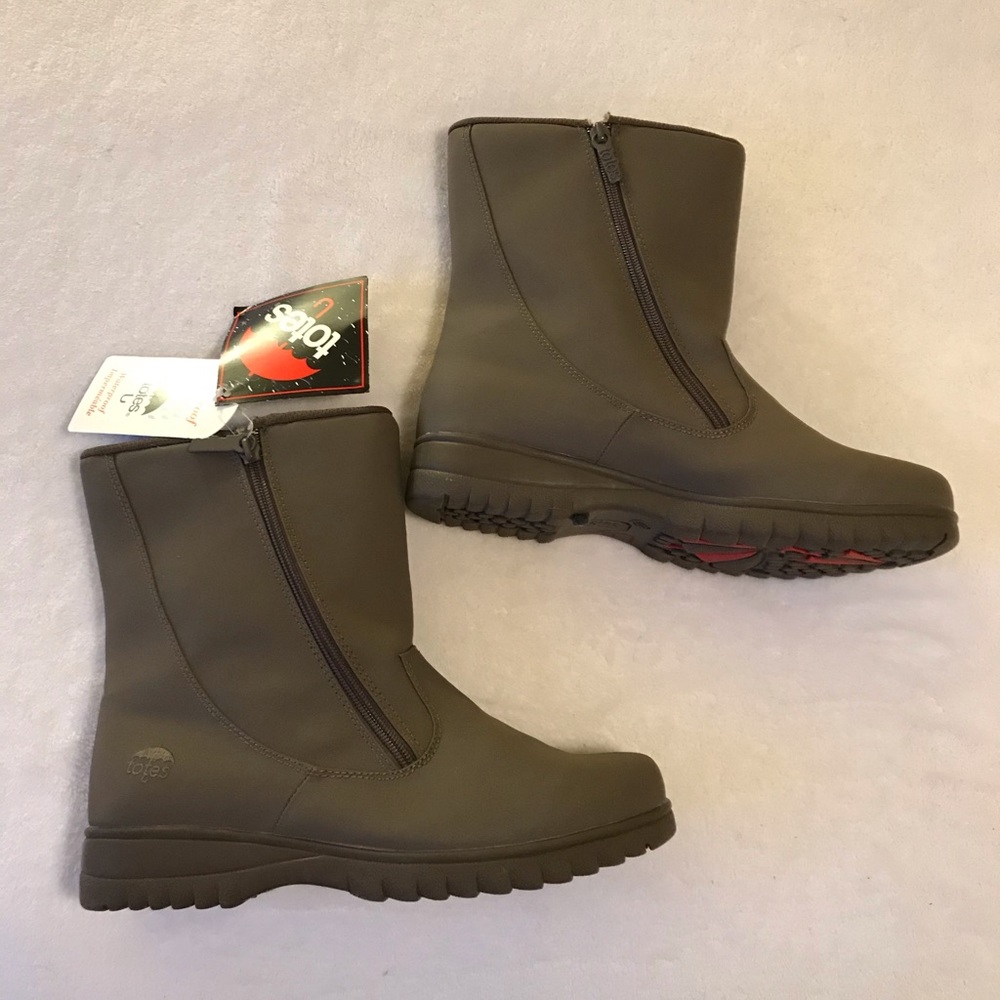 totes Women's Brown Winter Rain Boots with Side Zip